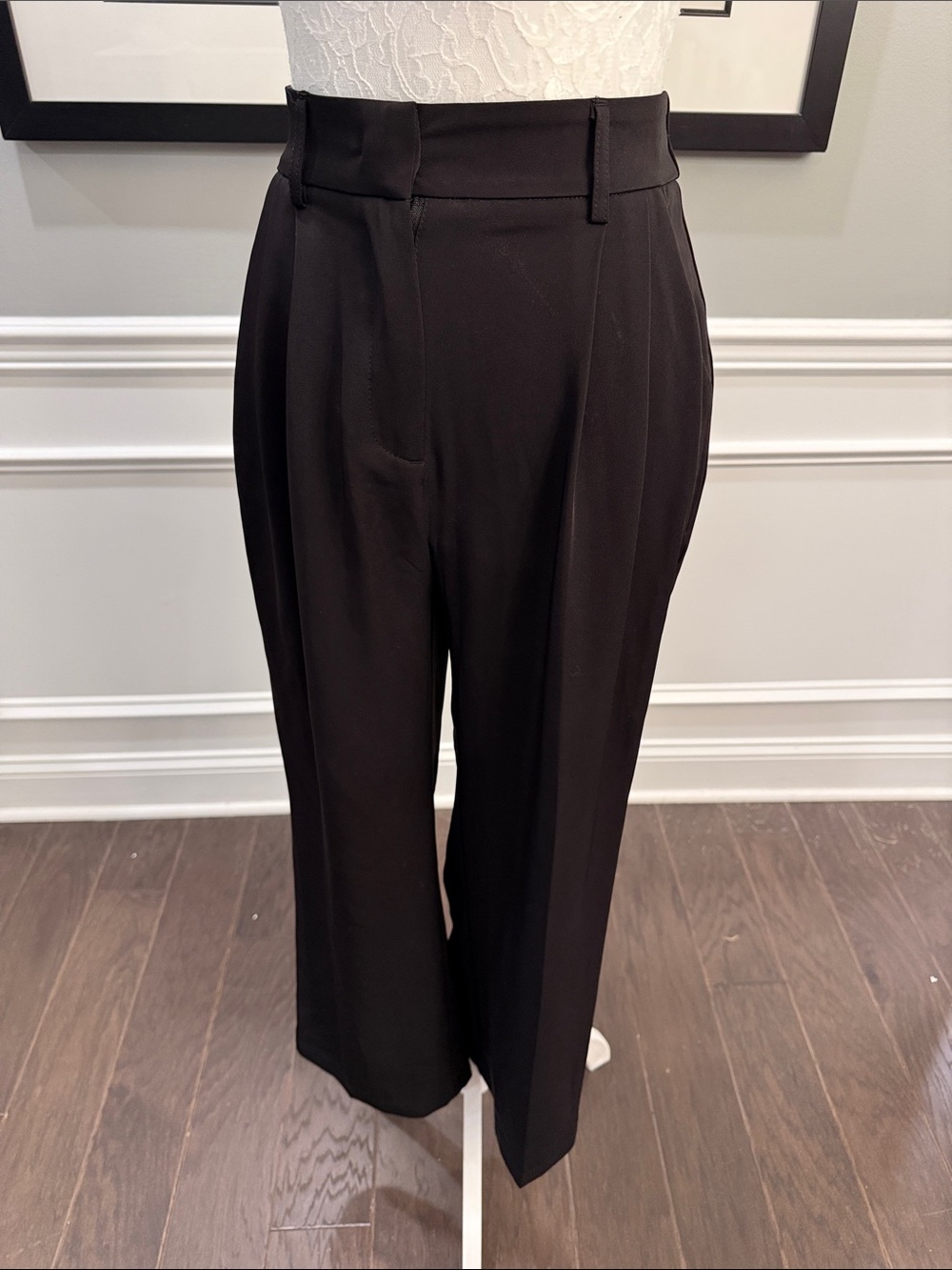 FUNYYZO Black Wide Leg High Waisted Pleated Trousers Dress Pants Size XS